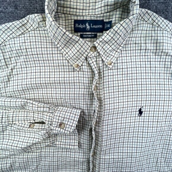 Ralph Lauren Custom Fit Button Up Shirt Mens XL White Blue Check Long Sleeve - Picture 1 of 10